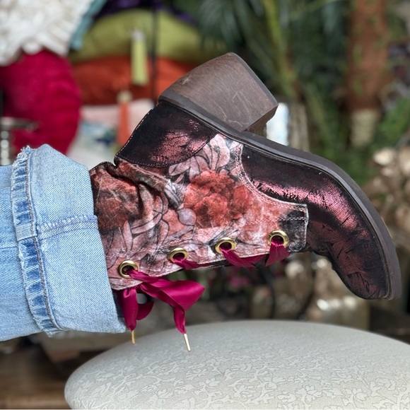 Irregular Choice Floral Velvet Ankle Boots with Satin Laces unique boots - Picture 4 of 11
